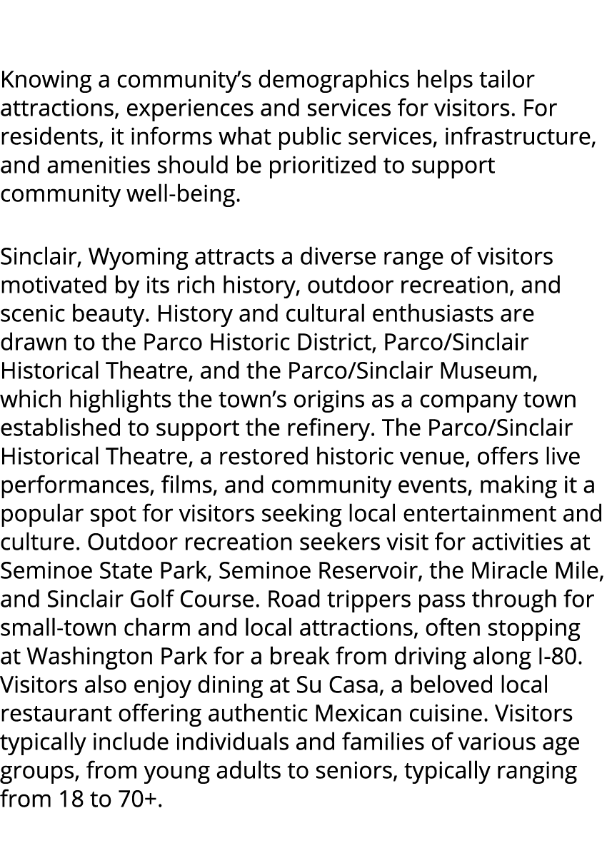  Knowing a community’s demographics helps tailor attractions, experiences and services for visitors. For residents, i...
