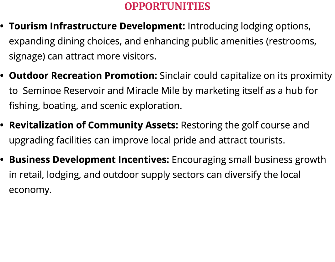 OPPORTUNITIES Tourism Infrastructure Development: Introducing lodging options, expanding dining choices, and enhancin...